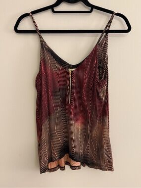 silence + noise Geo-Print Zip Front Cami in Pink and Black